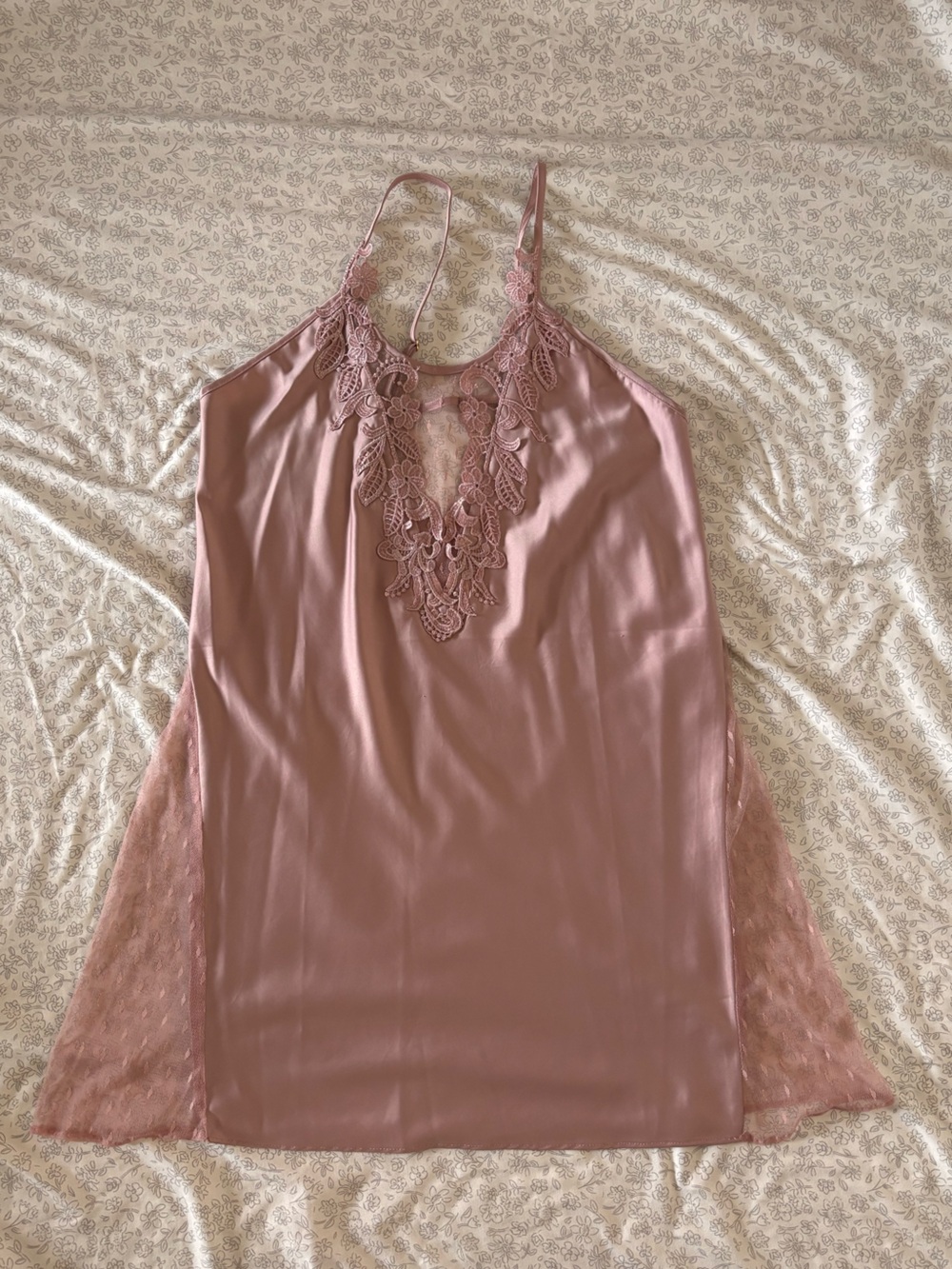 Dusty Rose Lace-Trim Satin Slip